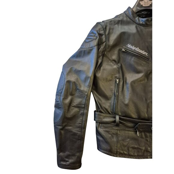 Harley-Davidson Black Leather Motorcycle Jacket  Women's Large Belted Waist - Picture 16 of 16